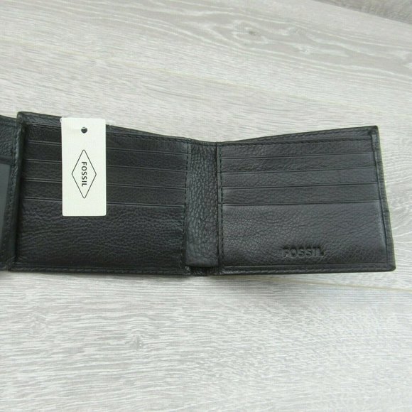 Fossil Lufkin Traveler Leather Mens Black Wallet - Picture 10 of 12